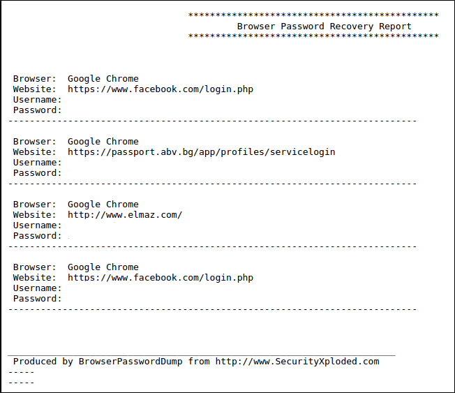 BrowserPasswordDump Module Output